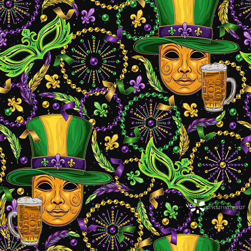 马尔迪图案与金色面具节日饰品图片素材