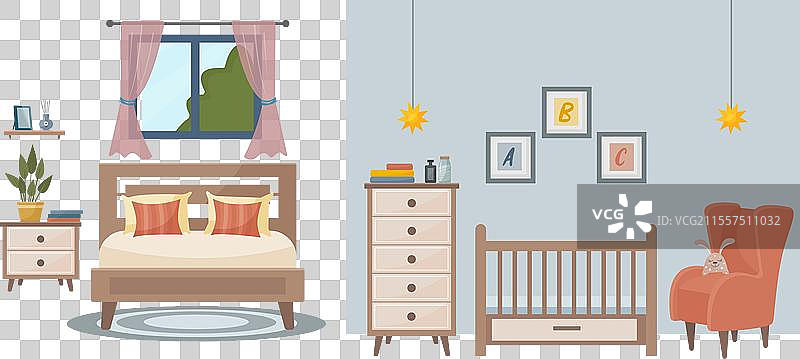 卧室和婴儿房的室内温馨卧室图片素材
