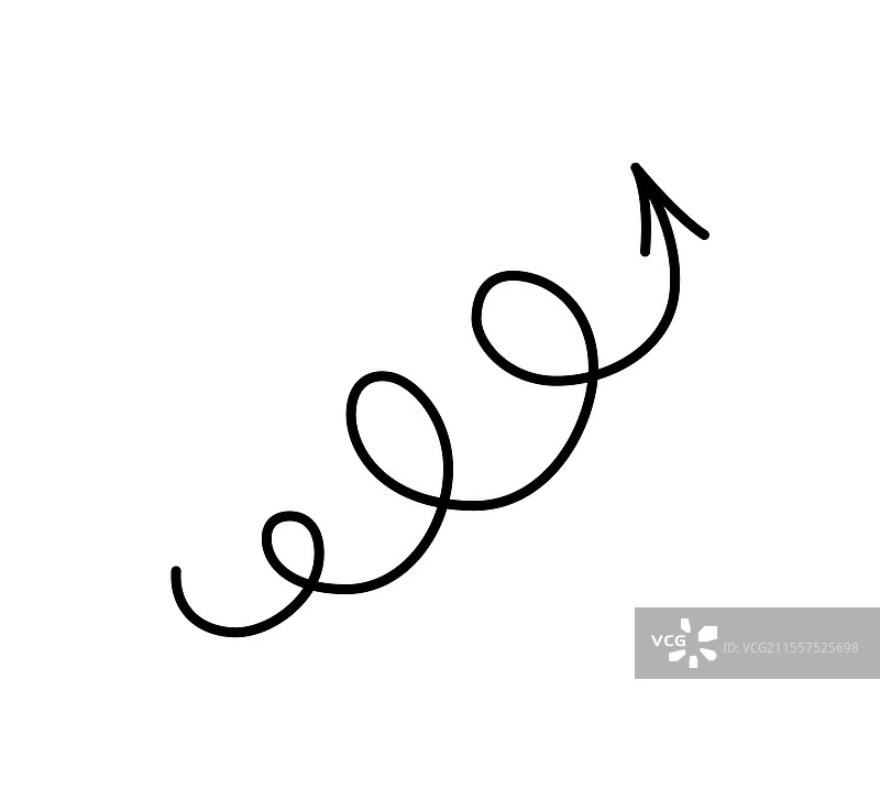 手绘螺旋箭头卷曲线涂鸦黑色图片素材