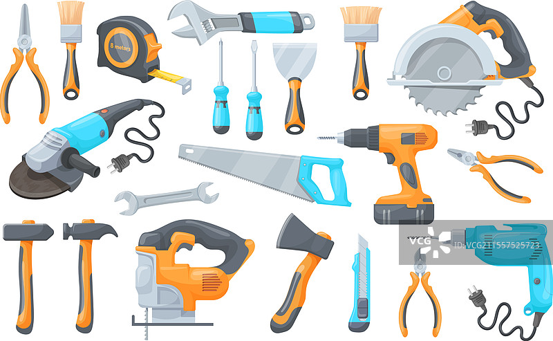 卡通建筑工具进行修建工作图片素材