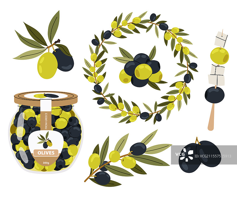 黑色和绿色橄榄枝小吃花环图片素材