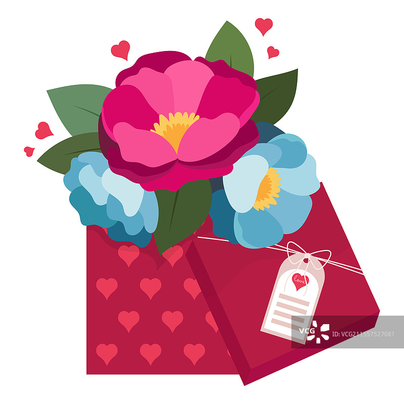 礼盒中的花朵，盒子里的牡丹花束图片素材