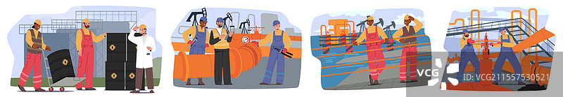 石油行业的工业工人角色正在工作图片素材