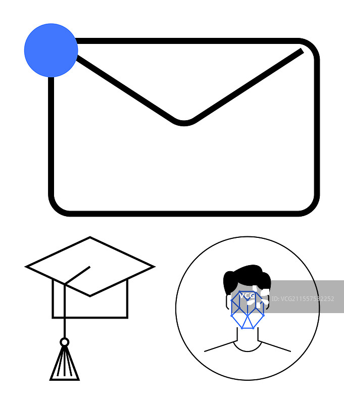 带有毕业帽的电子邮件收件箱通知图片素材