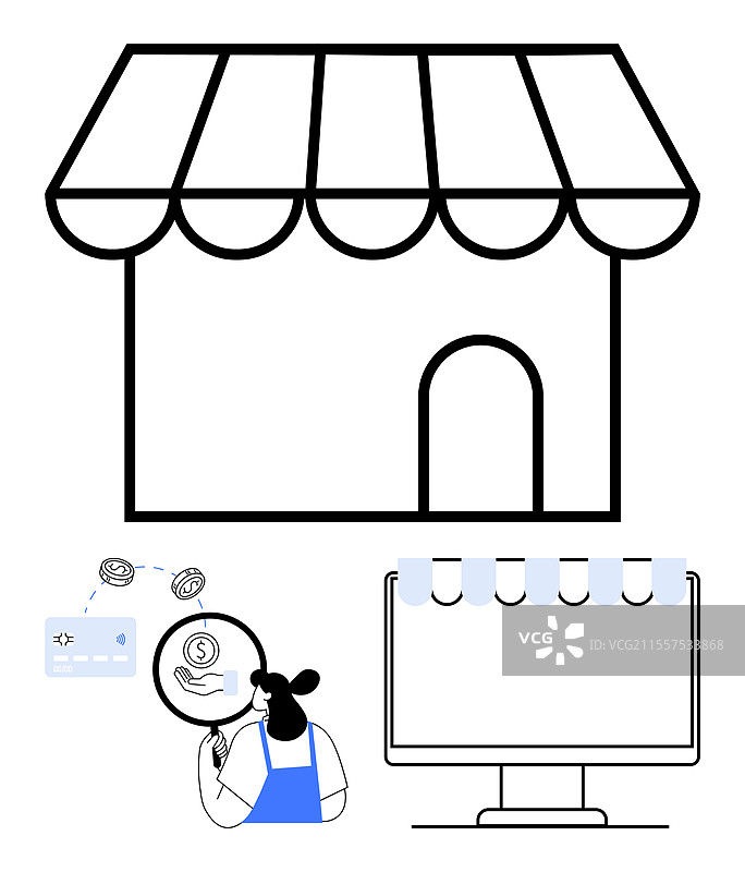 带有店面遮阳篷的小型企业设置在线商店图片素材