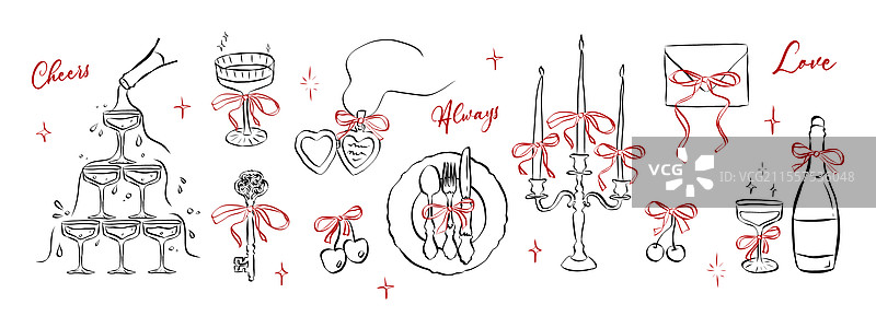 手绘的卖弄风情美学元素复古图片素材