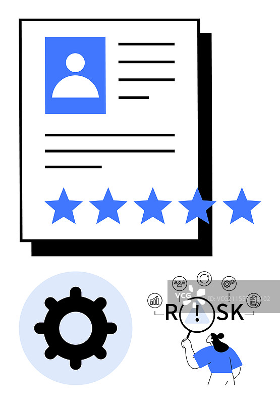 员工档案，带有评分星星和齿轮图标图片素材