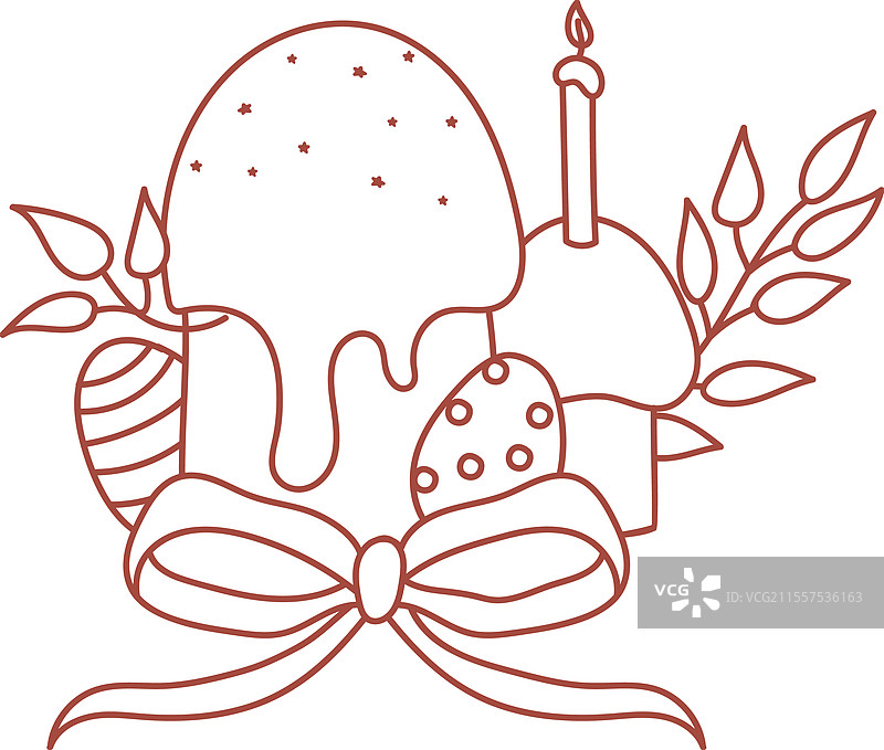 复活节蛋糕和鸡蛋的线条组合图片素材