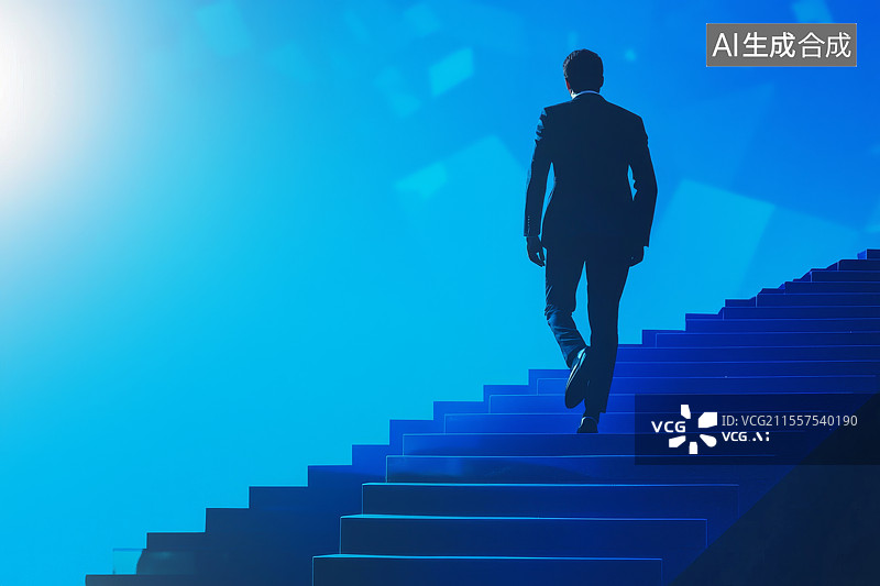 【AI数字艺术】身着西装男子拾级而上背影图图片素材