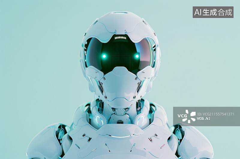 【AI数字艺术】银白发光细节机器人正面图图片素材