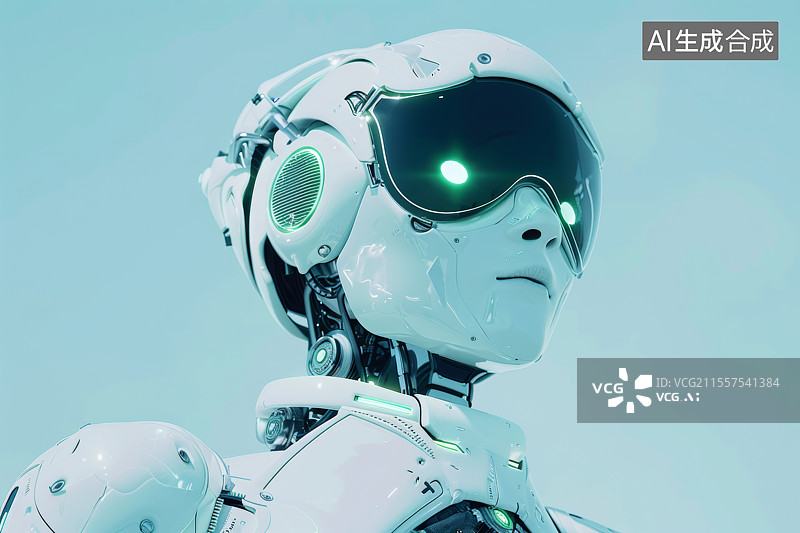 【AI数字艺术】银白机械质感机器人侧颜图图片素材