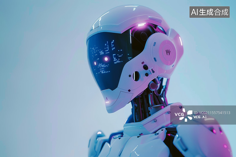 【AI数字艺术】粉紫光影效果机器人侧影图图片素材