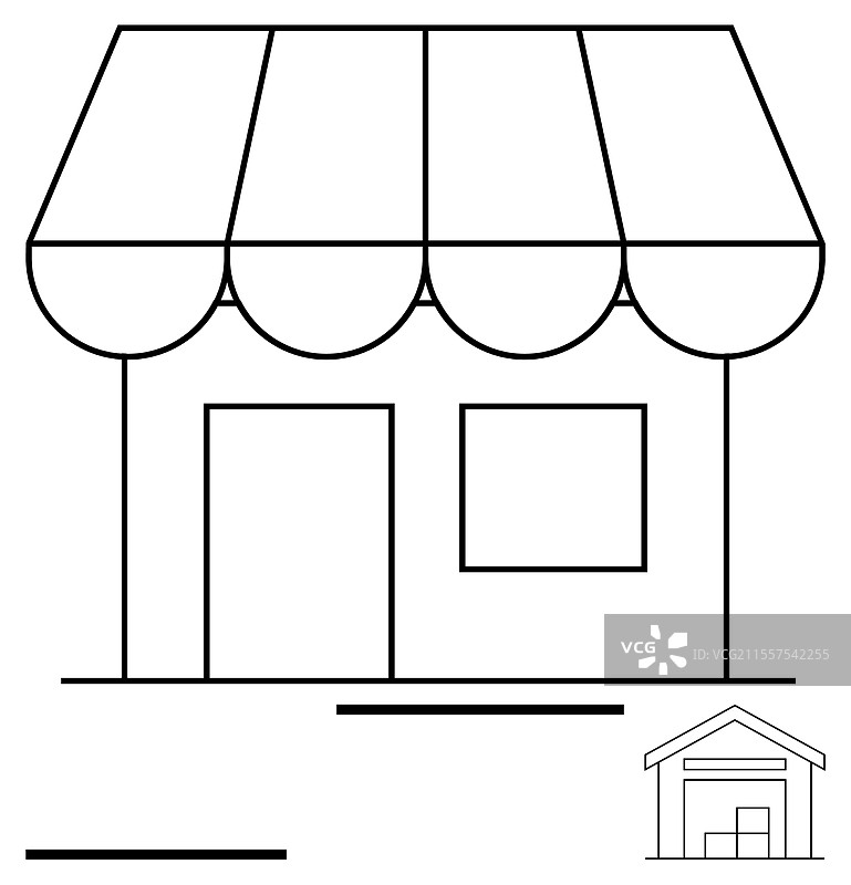 小商店，带有遮阳篷和框架窗户图片素材