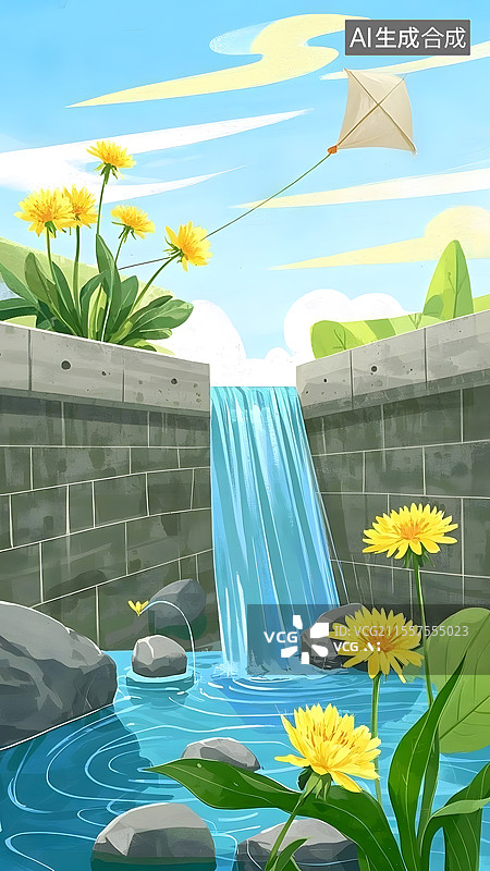 【AI数字艺术】南水北调工程清明时节插画图片素材