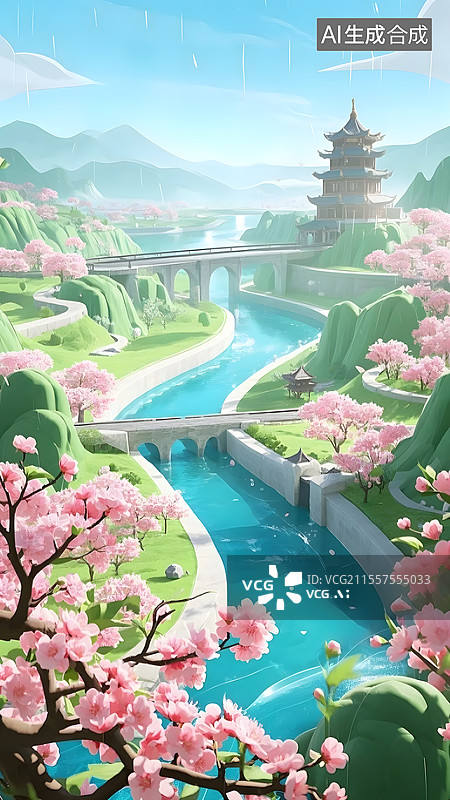 【AI数字艺术】南水北调工程清明时节插画图片素材