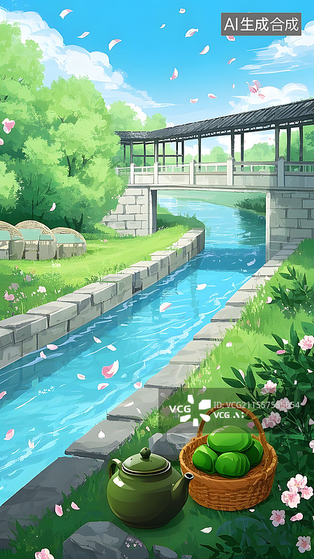 【AI数字艺术】南水北调工程清明时节插画图片素材