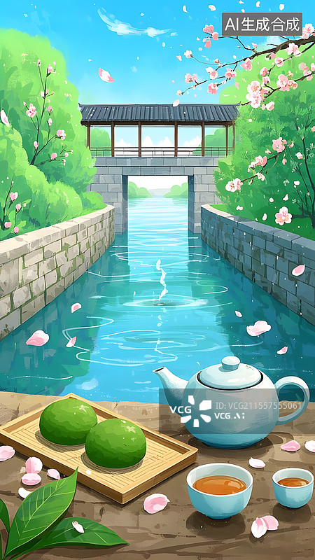【AI数字艺术】南水北调工程清明时节插画图片素材
