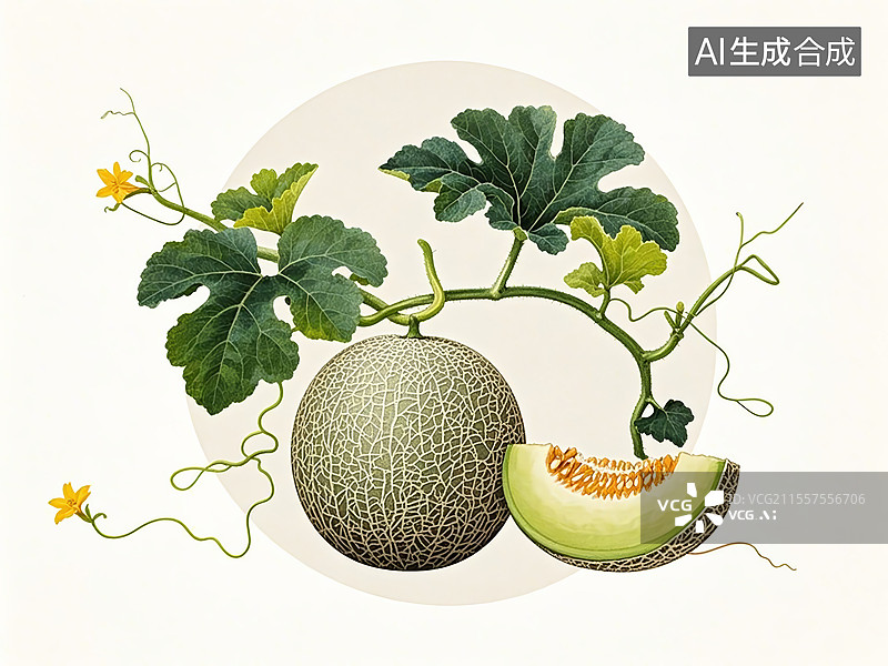 【AI数字艺术】哈密瓜植物手绘图片素材