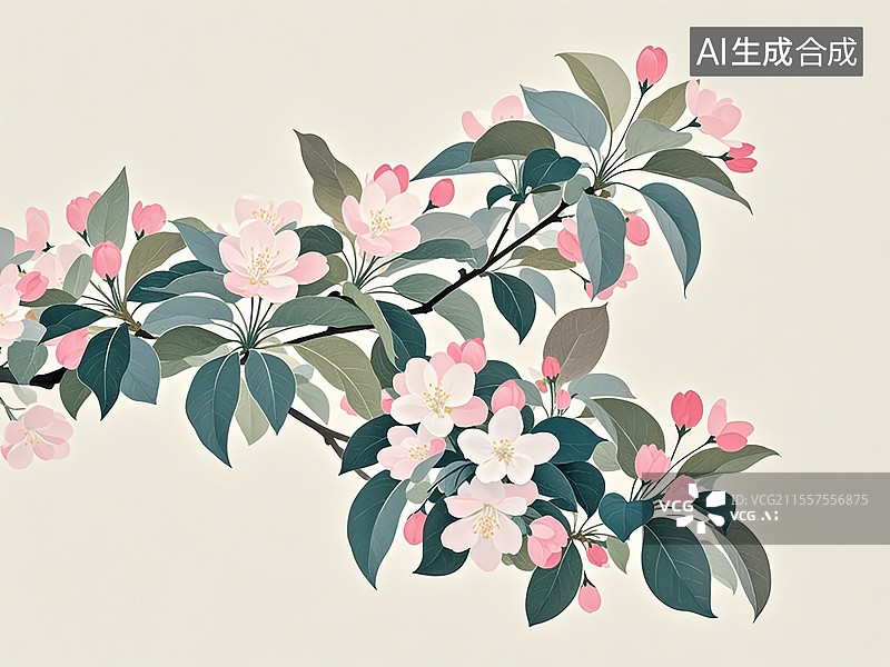 【AI数字艺术】垂丝海棠植物手绘图片素材
