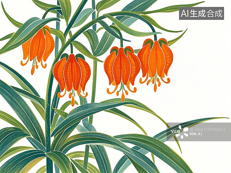 【AI数字艺术】宫灯百合植物手绘图片素材