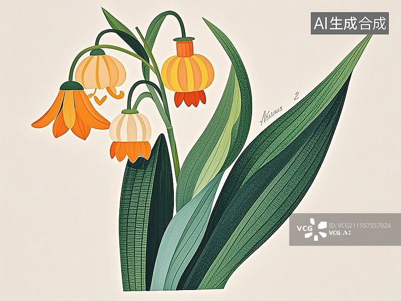 【AI数字艺术】宫灯百合植物手绘图片素材