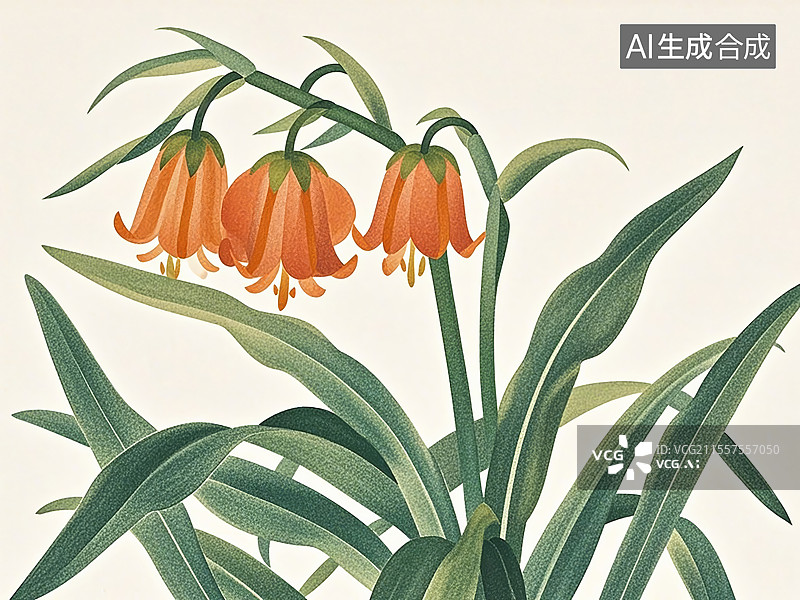 【AI数字艺术】宫灯百合植物手绘图片素材