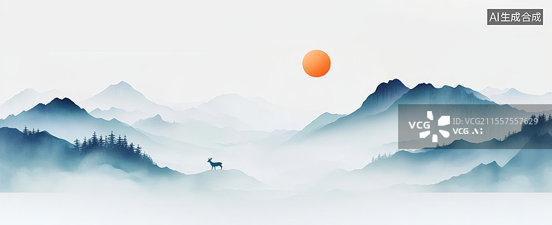 【AI数字艺术】中式山水画图片素材