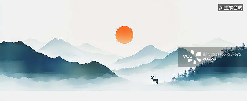 【AI数字艺术】中式山水画图片素材