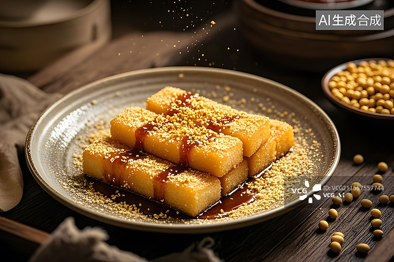 【AI数字艺术】中式点心红糖糍粑的诱惑图片素材