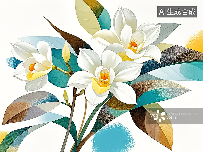 【AI数字艺术】白兰花植物手绘图片素材