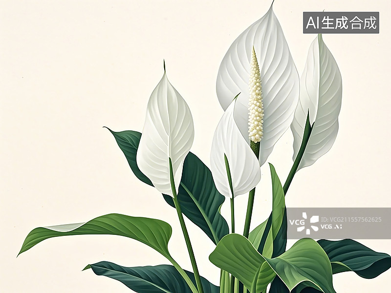 【AI数字艺术】白鹤芋植物手绘图片素材