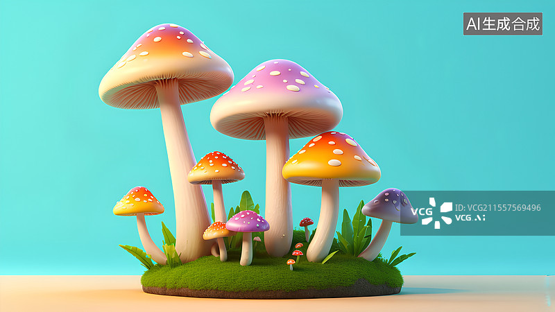 【AI数字艺术】3D蘑菇插画 蘑菇海报插画图片素材