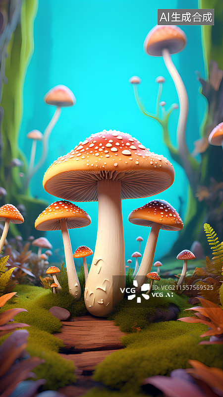 【AI数字艺术】3D蘑菇插画 蘑菇海报插画图片素材