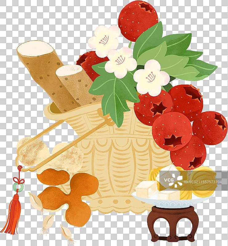 山楂花篮陈皮山药养生膏药材国风插画图片素材