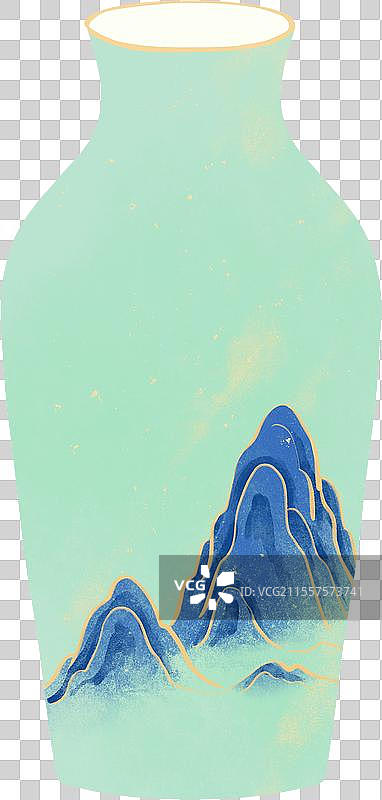 一个青绿山花瓶国风插画图片素材