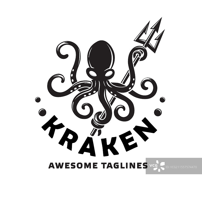 美丽的章鱼或克拉肯握着三叉戟图片素材