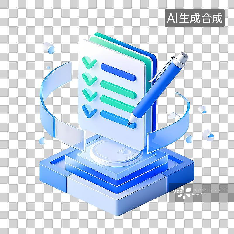 【AI数字艺术】3d图标组件任务清单与笔完成事项展示图片素材