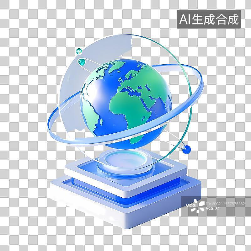 【AI数字艺术】3d图标组件科技感地球悬浮于立体平台图片素材