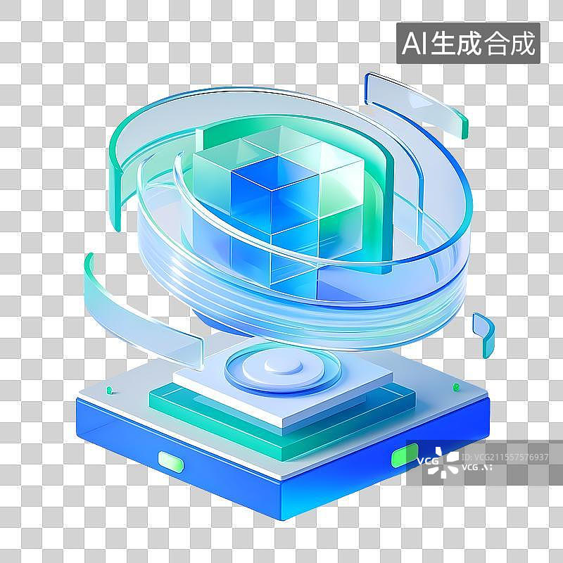 【AI数字艺术】3d图标组件科技驱动的多维数据流转图片素材