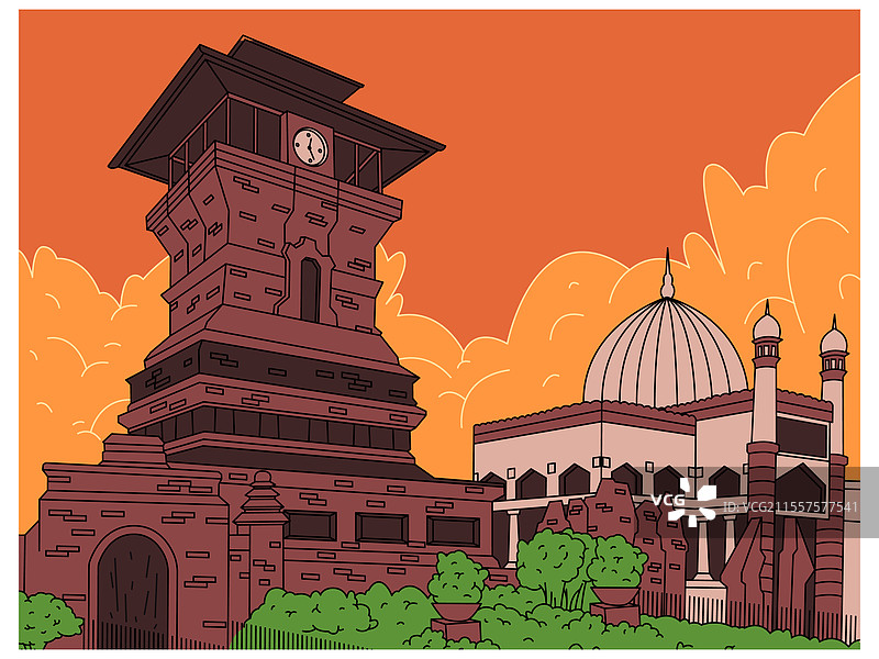 印尼中爪哇古老的库都斯塔楼图片素材