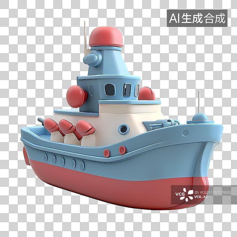 【AI数字艺术】可爱卡通风格的红蓝配色玩具船图片素材
