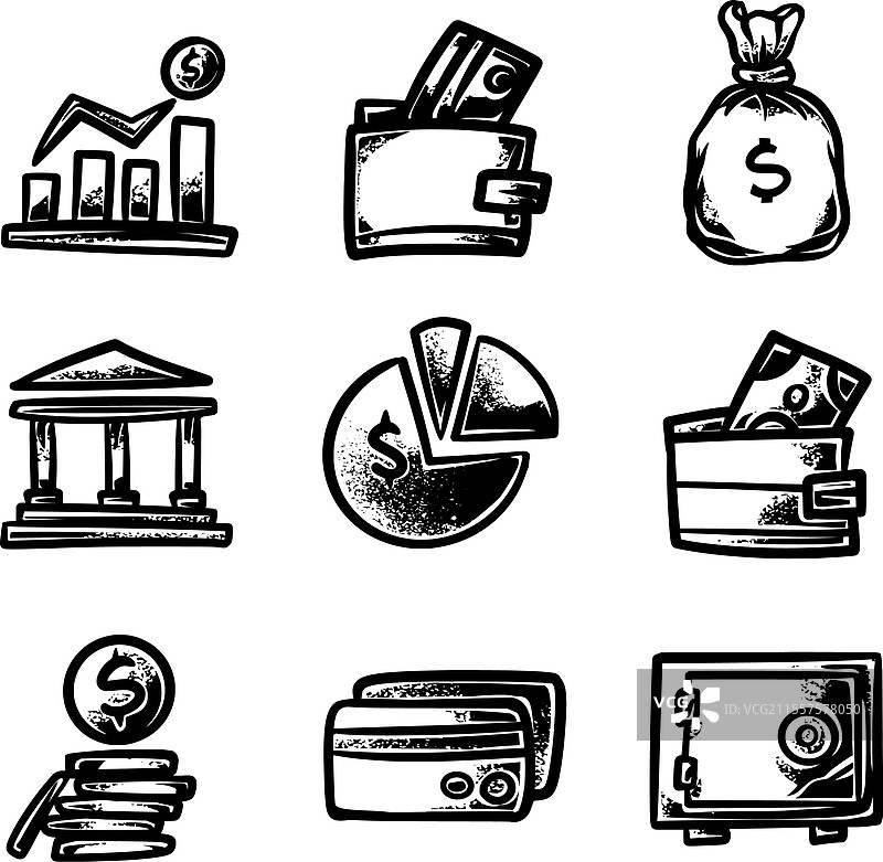 一套手绘的金融图标图片素材