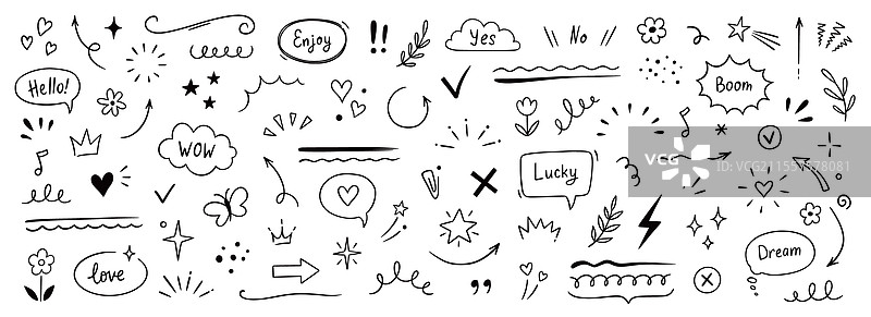 可爱的线条素描星星箭头云朵装饰图片素材