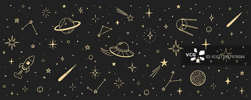 手绘的太空星星小孩背景图片素材