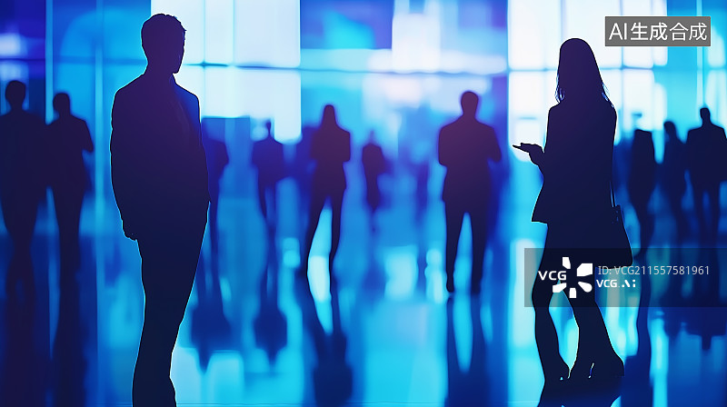 【AI数字艺术】城市里快节奏的人的剪影图片素材