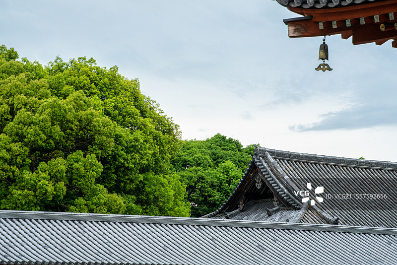 日本奈良县重要旅游景点佛教法相宗本山药师寺的东院回廊和屋檐风光图片素材