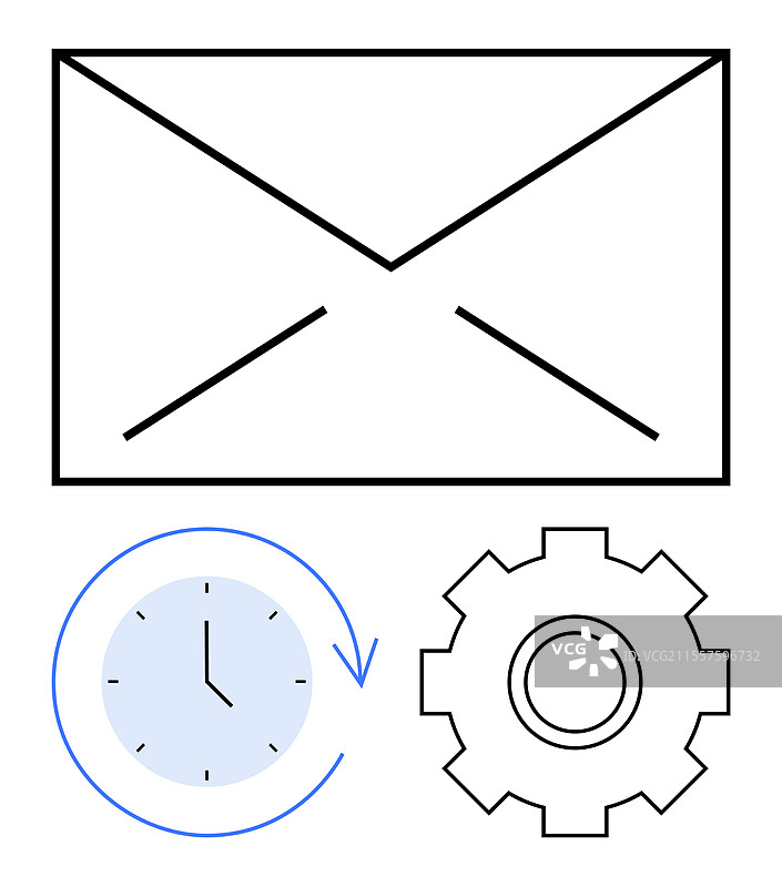 带有信封时钟的电子邮件自动化概念图片素材