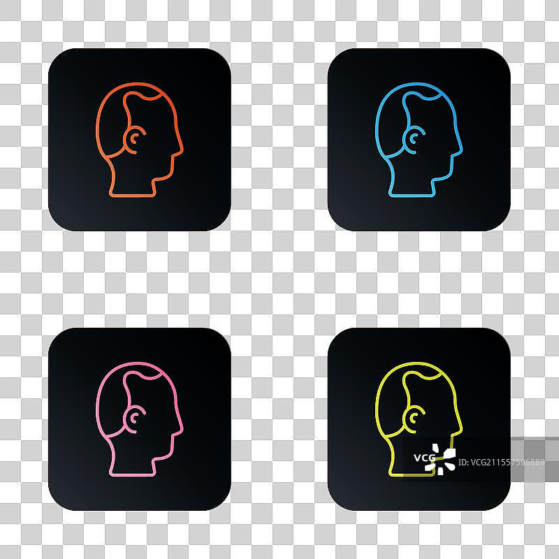 黑色背景上的彩色霓虹线秃头图标图片素材