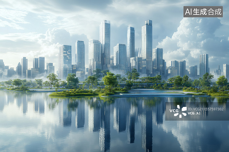 【AI数字艺术】未来城市化进程，人与自然和谐相处图片素材