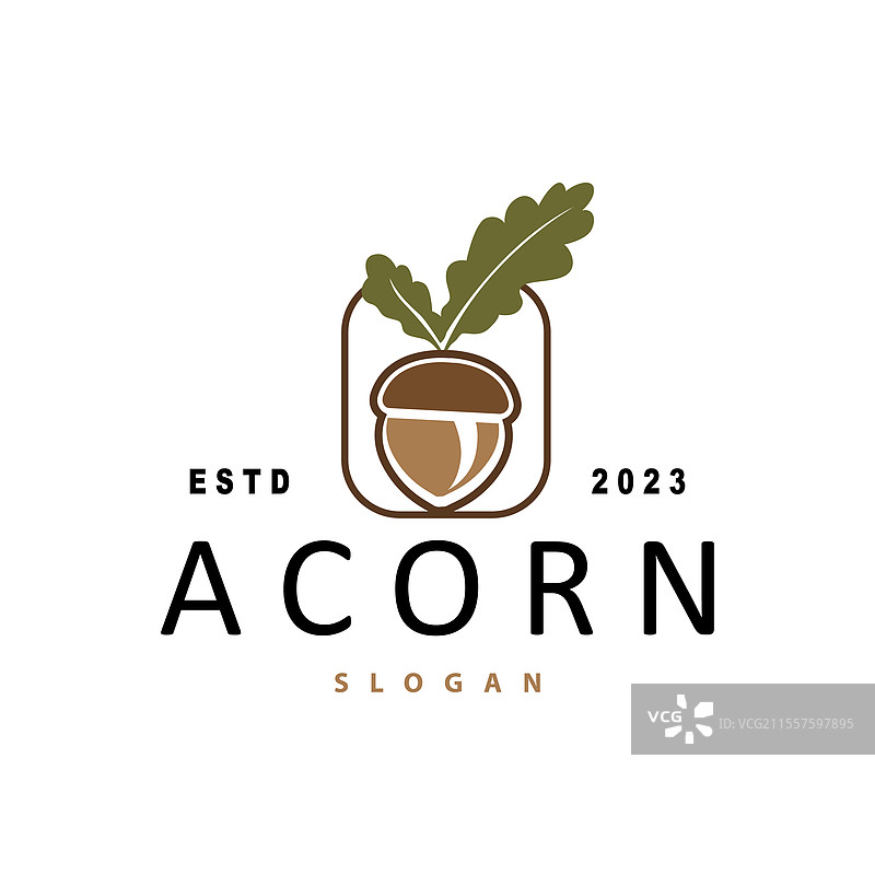 橡果标志，坚果设计与简单的橡树叶图片素材